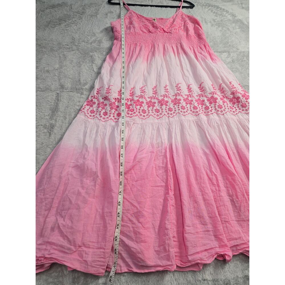Women's Plus Sz 1X Pink Ombre Cotton Maxi Dress Boho Eyelet Lace Tiered Sundress - Picture 11 of 11